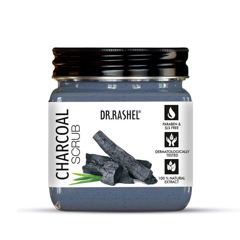 DR.RASHEL Charcoal Scrub For Face & Body (380 Ml) | All Skin |Cleanser Scrub For Deep Exfoliation | Dead Skin Remover| Tan Removal | Blackhead Remover | Activated Charcoal